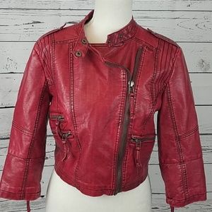 Daytrip Med Red faux leather moto style jacket